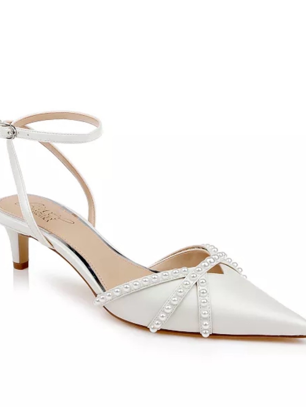 Jewel Badgley Mishka Indira White Satin Heels